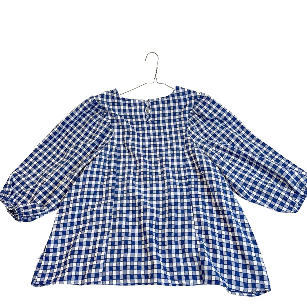Blue White Gingham Cottagecore Puff Sleeve Blouse Top Large Oversized or XL - Picture 2 of 10